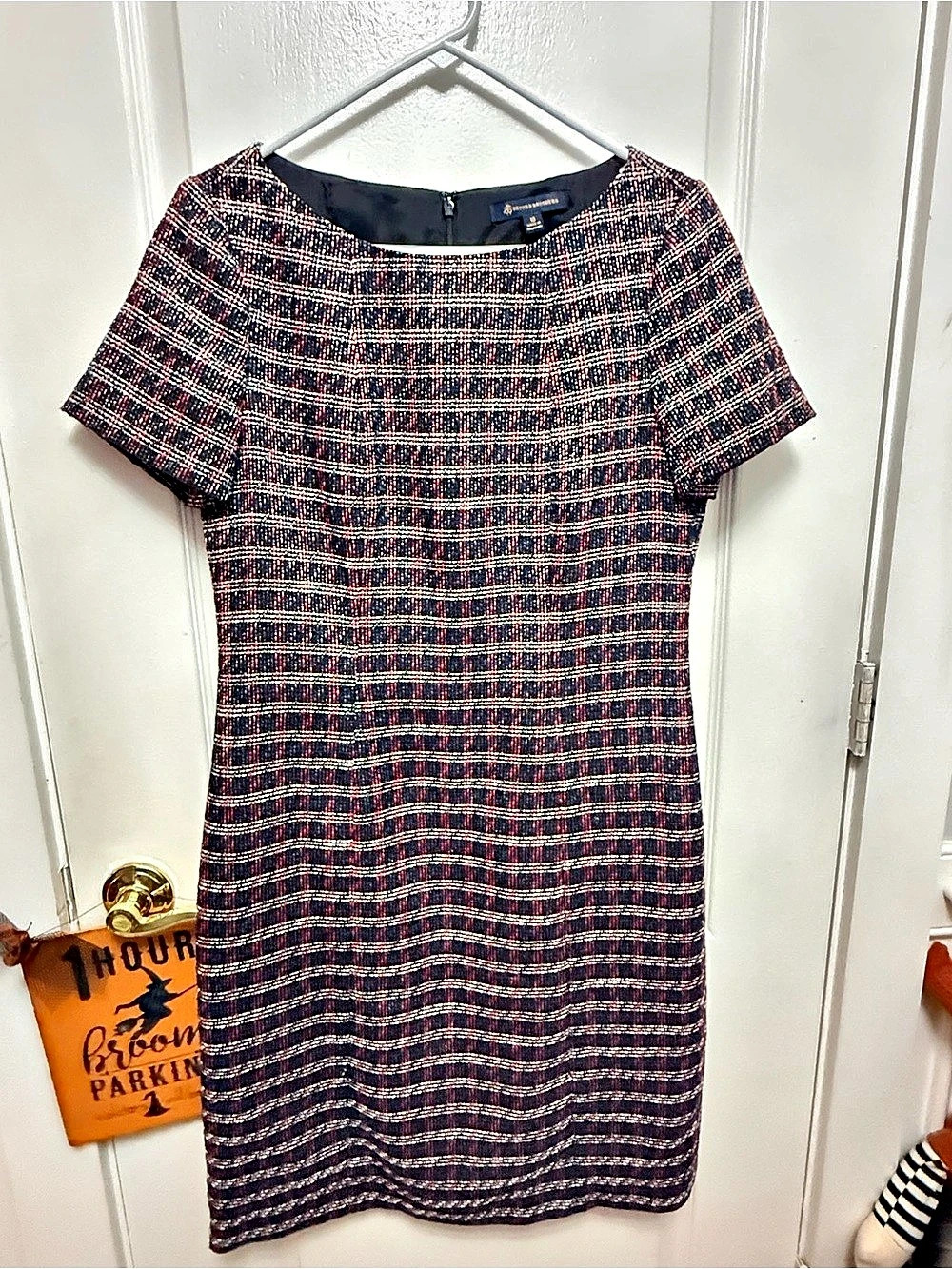 Brooks Brothers Navy Red Multi Tweed Short Sleeve Sheath Dress